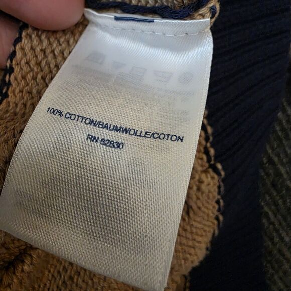 Lands' End Size Medium Tall Crew Neck Stripe Sweater Chunky Blue Tan Fall School - Picture 7 of 8